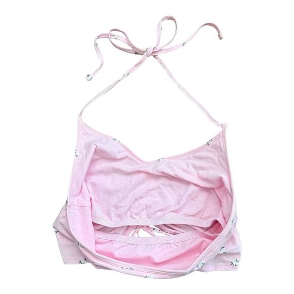 Hollister Light Pink Floral Ruched Halter Top Large - Picture 3 of 6